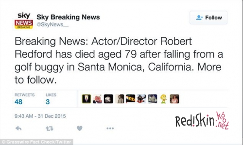 Роберта Редфорда "убил" твиттер